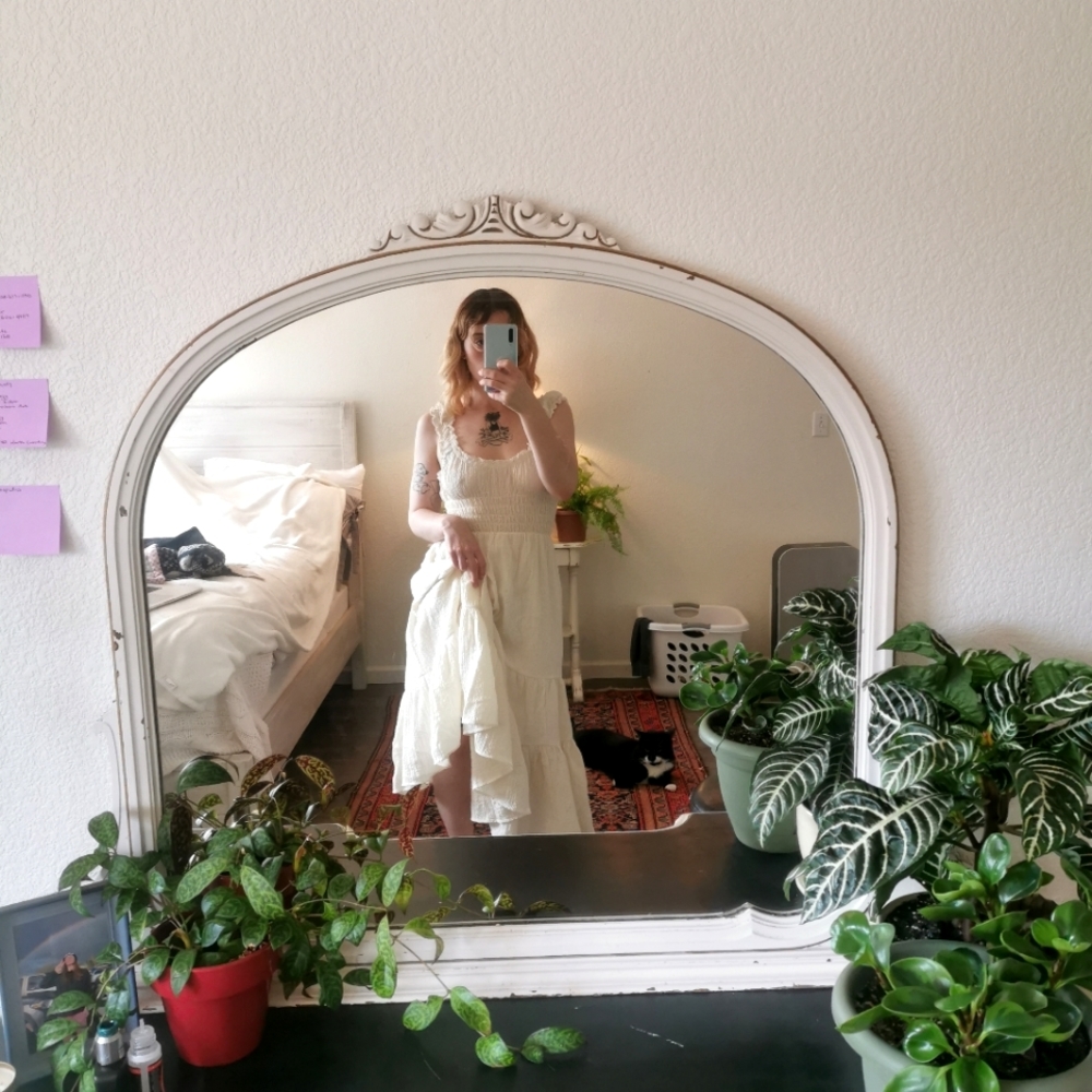 Urban Outfitters Odessa Smocked Midi Dress in Cream